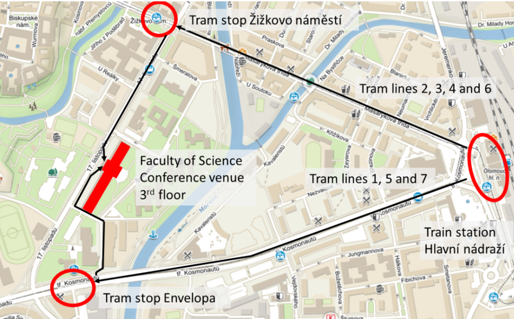 Directions to venue - to the Faculty of Science Palacky University Olomouc